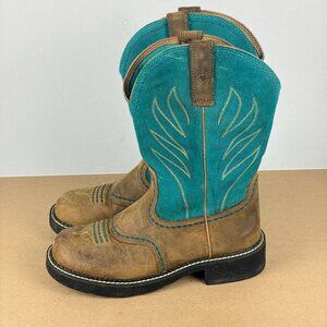 Ariat Probaby Flame Western Leather Suede Boots Womens 9.5 Brown Teal Pull On